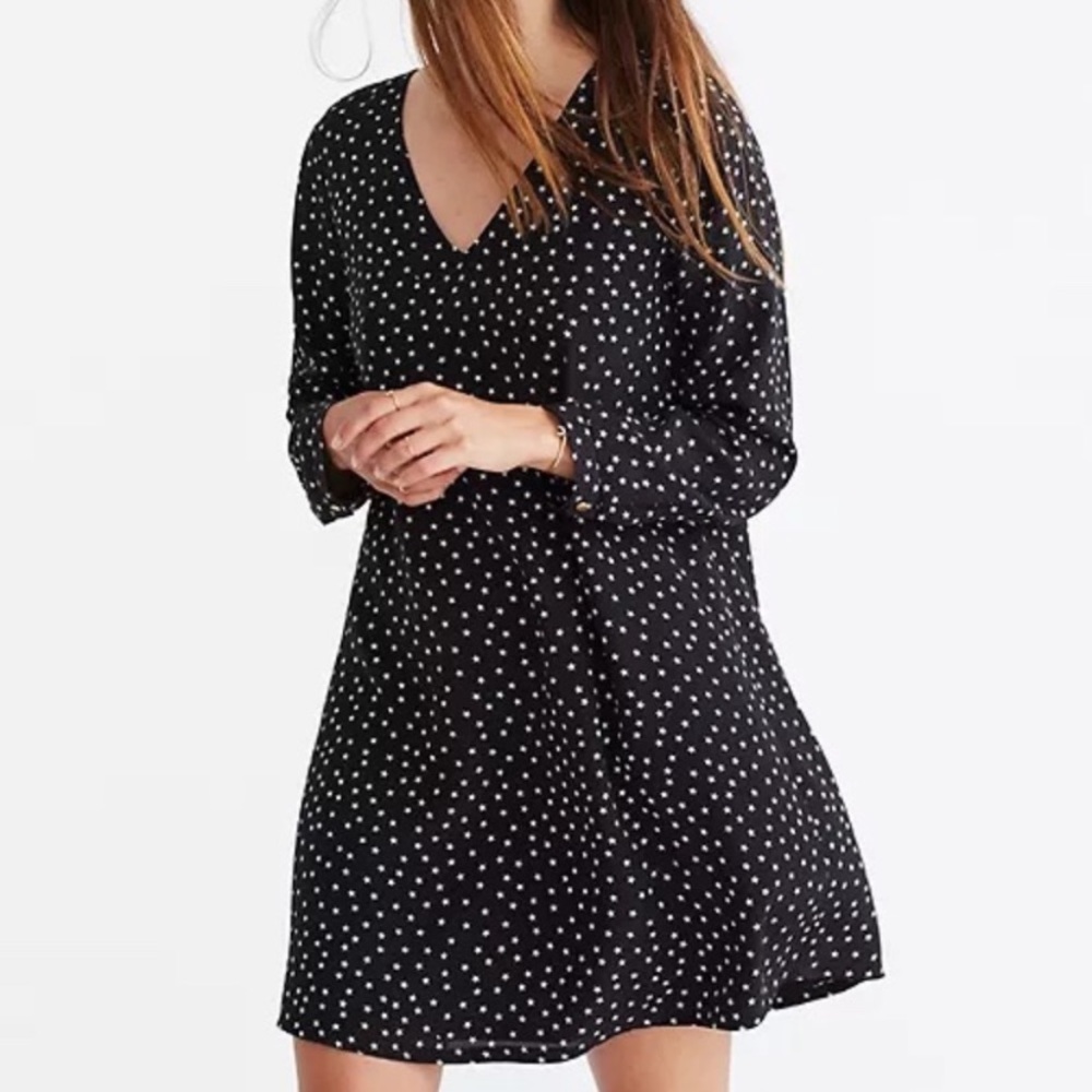 Madewell Silk Button Back Dress in Star Scatter Black/Gold Sz M